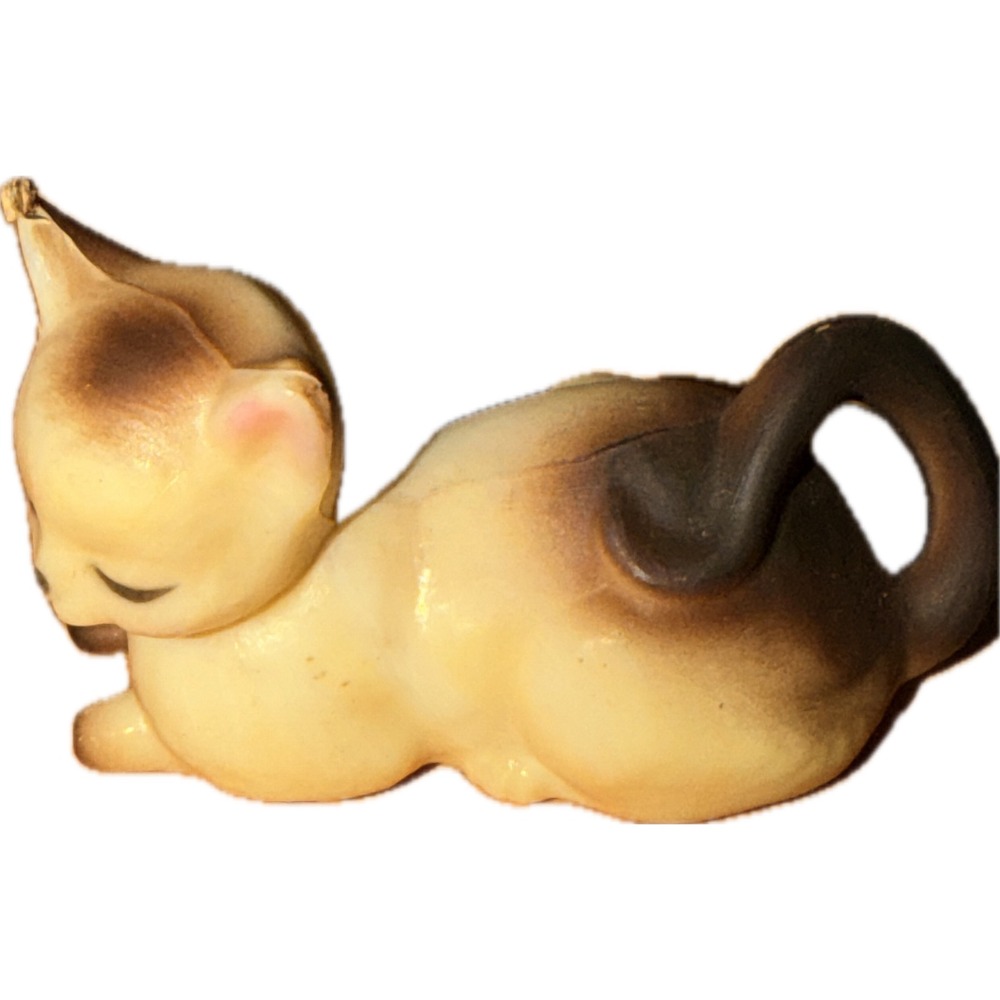 Vintage Siamese Cat Figurine Miniature Sleeping Kitten Hong Kong 1305-9213 Brown